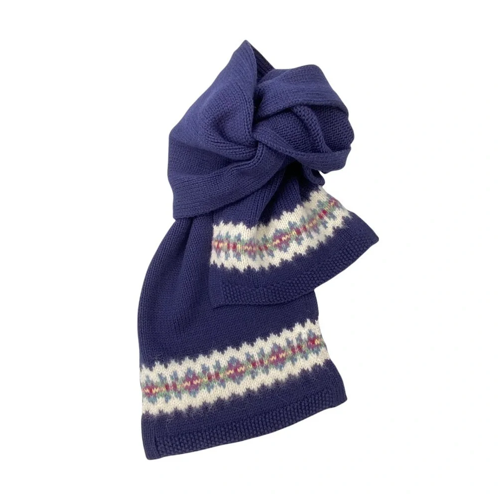 Ralph Lauren Girl’s Winter Scarf Fairisle Navy Blue Wool Cotton Rabbit NWT New